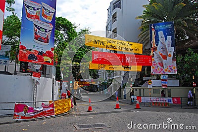 Atmosphere of Maldivian Parliamentary Election with political party banner & advertisement board in Male, Maldives Editorial Stock Photo