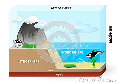 Atmosphere, biosphere, hydrosphere, lithosphere, Vector Illustration