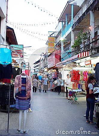 Atmosphere environment around souvenir walking street, the CHIANG RAI NIGHT BAZAAR Editorial Stock Photo