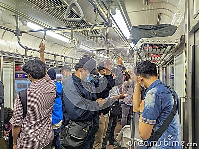The atmosphere of Indonesian train passengersKreta KRL Editorial Stock Photo