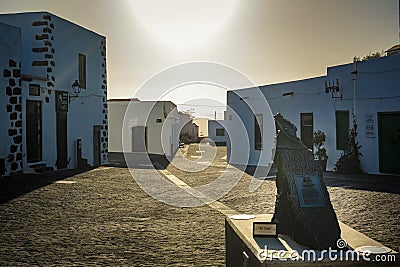 Atmospheric evening view on the empty streets of Teguise, cozy village on Lanzarote, part of the Canary Islands in Spain Editorial Stock Photo