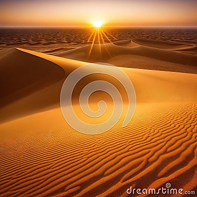 Atmospheric and mystical moody light of the sunset sunbeam illuminated the slope of a sand dune somewhere in the depths of Cartoon Illustration