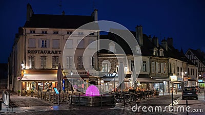 Evening shot of a square in the city Beaune in France Vector Illustration