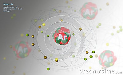 Atom of Argon with detailed Core and 18 Electrons on White with Atoms Stock Photo