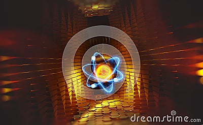 Atom. Study of structure of universe. Hadron Collider and Future Technologies Cartoon Illustration