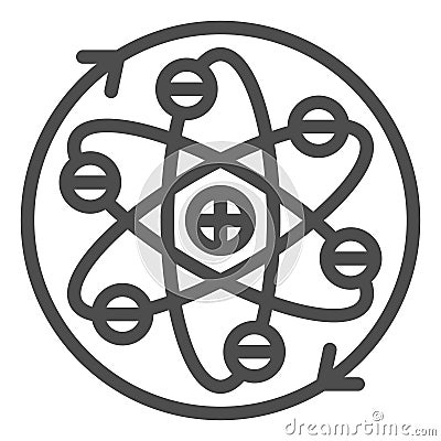 Atom with elliptical orbits line icon, atomic energy concept. Vector graphics. Rotation arrows of atom structure sign on Vector Illustration
