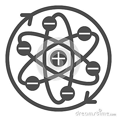 Atom with elliptical orbits solid icon, atomic energy concept. Vector graphics. Rotation arrows of atom structure sign Vector Illustration