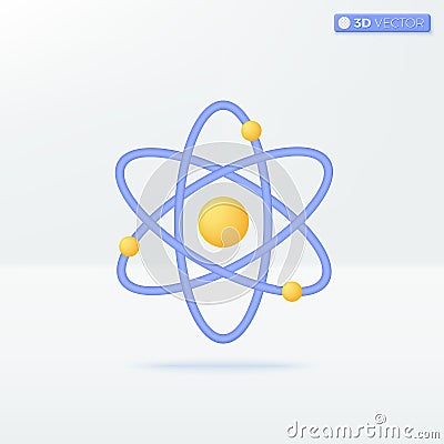 Atom icon symbols. Nucleus, molecular chemistry, orbital electrons, physics scienc concept. 3D vector isolated illustration design Vector Illustration