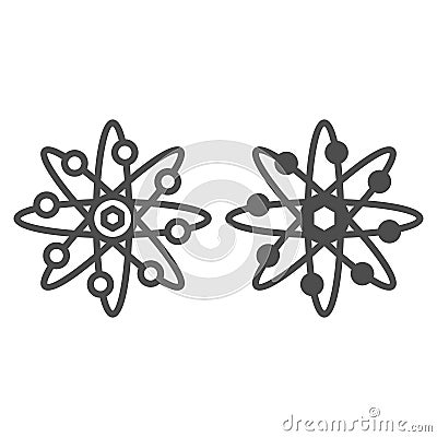 Atom line and solid icon, physics science concept. Vector graphics. Orbits around atom structure sign on white Vector Illustration