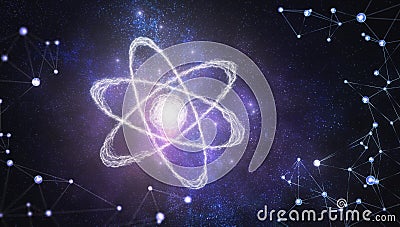 Atom mdoel at abstract background Stock Photo