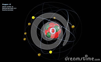 Atom of Oxygen with Core and 8 Electrons Stock Photo