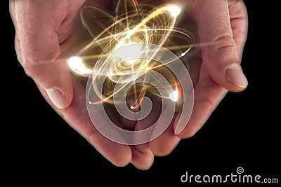 Atom Particle Hands Stock Photo