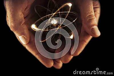 Atom Particle Hands Stock Photo