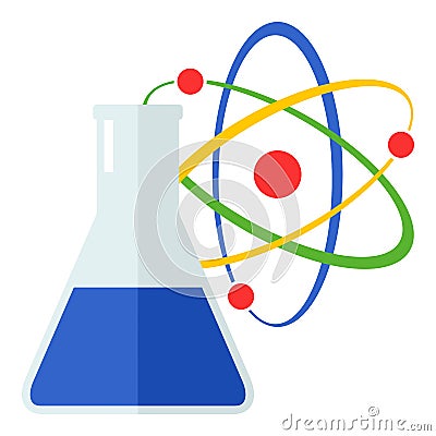 Atom and Phial Flat Icon Isolated on White Vector Illustration