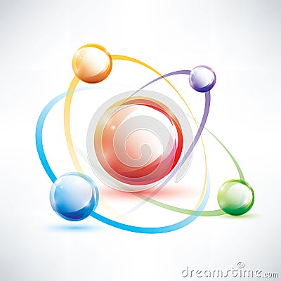 Atom structure, abstract glossy icon Vector Illustration