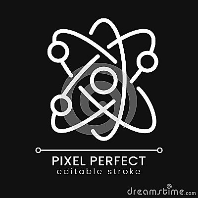 Atom structure pixel perfect white linear icon for dark theme Vector Illustration