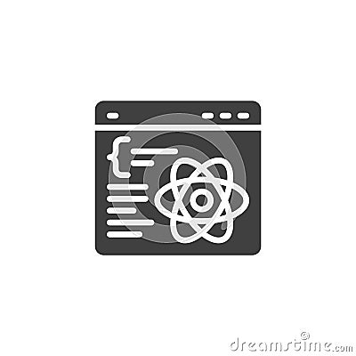 Atom symbol with a code window vector icon Vector Illustration