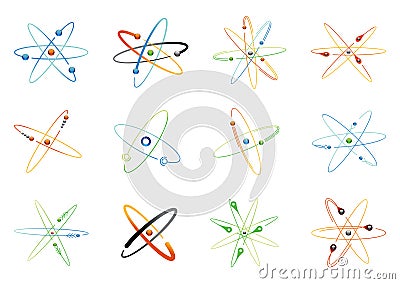 Atom symbols of nuclear energy icon set. Scientific research and molecular chemistry. Vector atomic structure with Vector Illustration