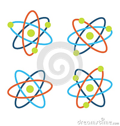 Atom Symbols for Science, Colorful Icons Isolated on White Background Vector Illustration