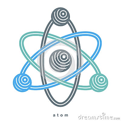 Atom vector symbol in modern linear style isolated on white, science icon or logo of elementary particle, physics education Vector Illustration