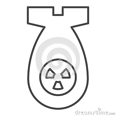 Atomic bomb thin line icon. Nuclear ammunition, air rocket symbol, outline style pictogram on white background. Warfare Vector Illustration