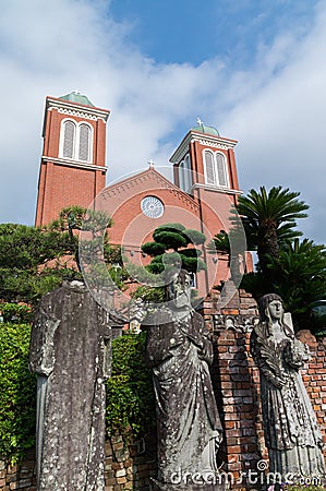 Atomic bombed christian statues in Urakami Cathedral Stock Photo