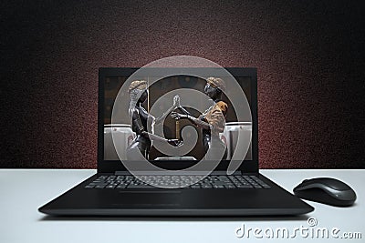 Atomic Heart computer game logo on laptop screen. Editorial Stock Photo