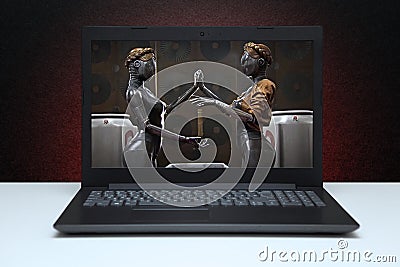 Atomic Heart computer game logo on laptop screen. Editorial Stock Photo