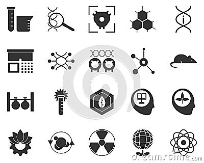Atoms. Bioengineering glyph icons set. Biotechnology for health, researching, materials creating. Molecular biology, biomedical Stock Photo