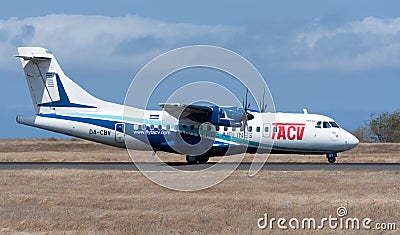 ATR 42 passenger aircraft preparing for takeoff Editorial Stock Photo