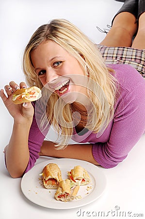 Atractive blonde woman with baguette Stock Photo