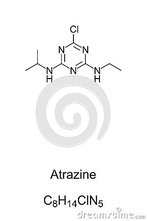 Atrazine, a herbicide, chemical formula and skeletal structure Vector Illustration