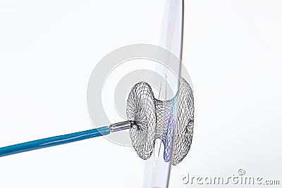 Atrial Septal Defekt. Devices for invasive cardiology procedures. Device for atrial septal defect closure on a white background Stock Photo