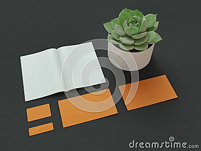 Atributes of web Designer on dark background. Top View. flat Lay. 3D rendering. High resolution. Stock Photo