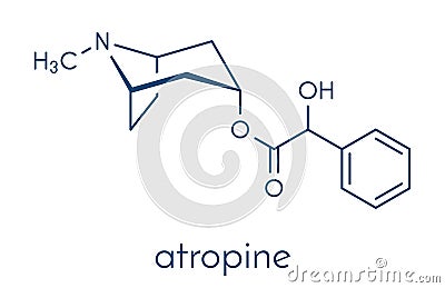 Atropine deadly nightshade Atropa belladonna alkaloid molecule. Medicinal drug and poison also found in Jimson weed Datura. Vector Illustration