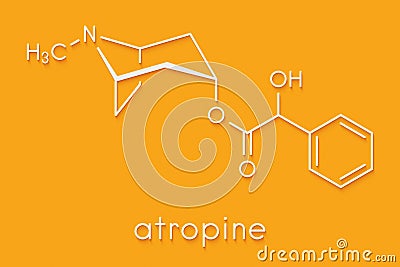 Atropine deadly nightshade Atropa belladonna alkaloid molecule. Medicinal drug and poison also found in Jimson weed Datura. Stock Photo