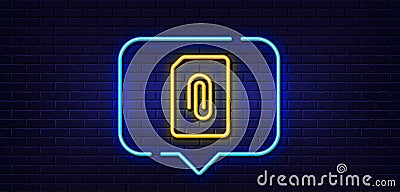 Attach Document line icon. File sign. Neon light speech bubble. Vector Stock Photo
