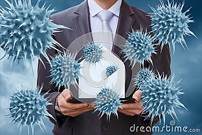 Attack e-mail viruses businessman. Stock Photo