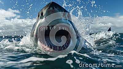 Attack great white shark. Great white shark with open mouth. Watch out sharks attack. AI Generative Stock Photo