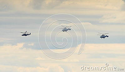 Attack helicopters KA 31and KA 52 Russian Navy Stock Photo
