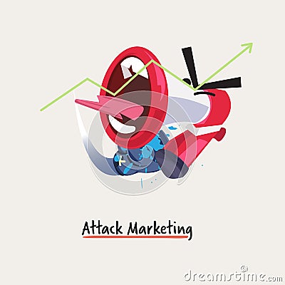 Attack marketing. megaphone cartoon hitting or punching by boxing glove. business or marketing management concept - vector Cartoon Illustration