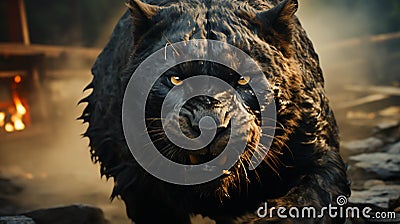 An Attack Panther jumping on his target Stock Photo