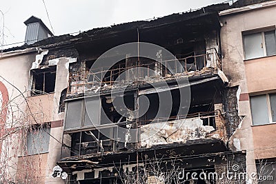 2022 Russian invasion Ukraine war Bucha destroyed building destruction city aftermath shell civilian hitting building Editorial Stock Photo