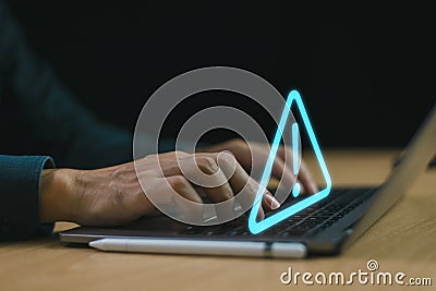 Attack system warning hacked alert on computer screen, cyber scam. Stock Photo