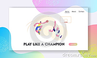 Attacking Basketball Player Trying to Score Goal into Basket, Defender Preventing. Sports Team Tournament, Sportsmen in Game Vector Illustration