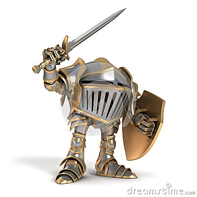 Attacking cartoon knight Stock Photo