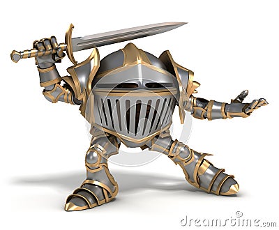 Attacking cartoon knight Stock Photo