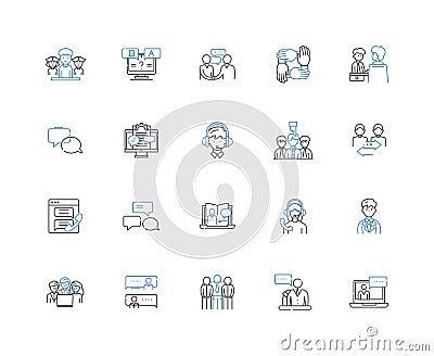 Attendees line icons collection. Participants, Guests, Delegates, Visitors, Attendees, Observers, Members vector and Vector Illustration
