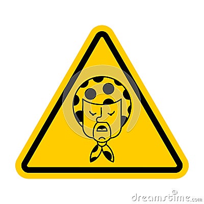 Attention angry Grandma. Caution Evil grandmother. Aggressive Old woman. yellow triangle road sign Vector Illustration