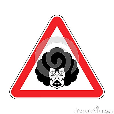 Attention angry wife. Caution grumpy woman. Red road sign danger Vector Illustration